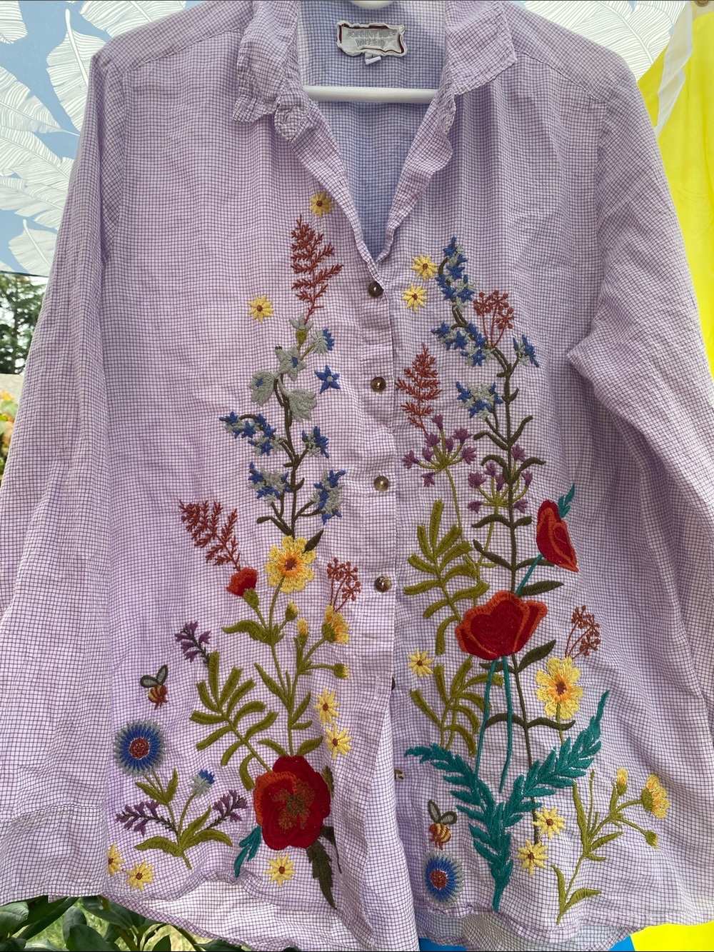 Vintage Johnny Was cotton embroidered top size L Fair good